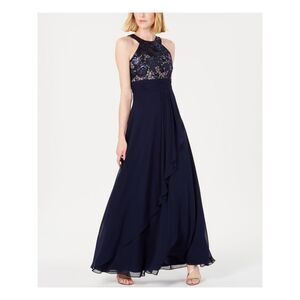 NWT CALVIN KLEIN Womens Navy Sleeveless Halter Maxi Formal Sheath Dress 6